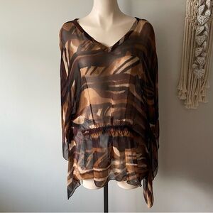 Windsmoor 100% Silk Blouse Top Sheer Batwing Animal Print Size 12 Large